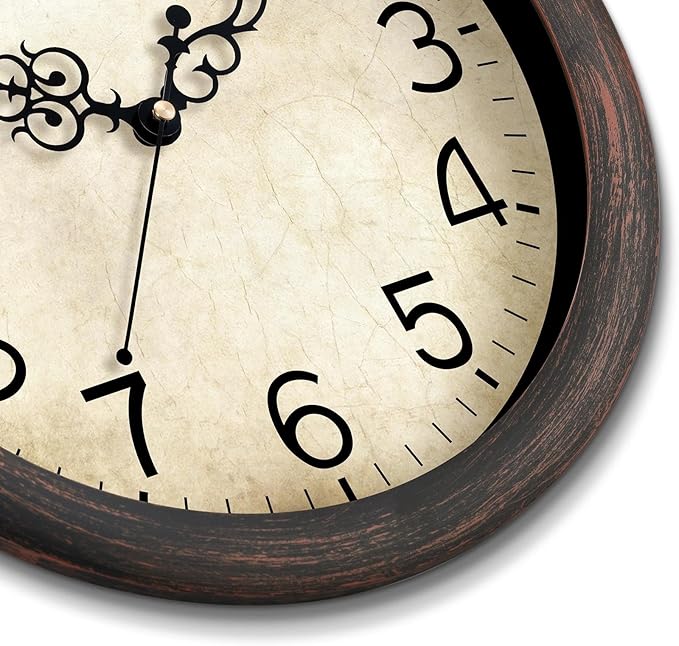 Wall Clock, Vintage Wall Clocks Battery Operated Quartz Silent Non-Ticking 16 Inch Retro Rustic Style Clock Decorative for Kitchen,Bathroom Home Office (Bronze)