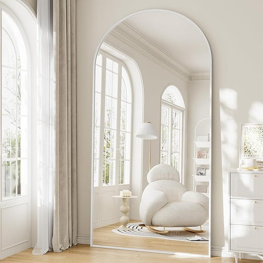 Mirror Full Length, 78"x35" Oversized Arched Floor Full Length Mirror with Stand, Room Decor Big Full Body Floor Mirror with HD Tempered Glass Aluminum Frame for Bedroom Living Room, White