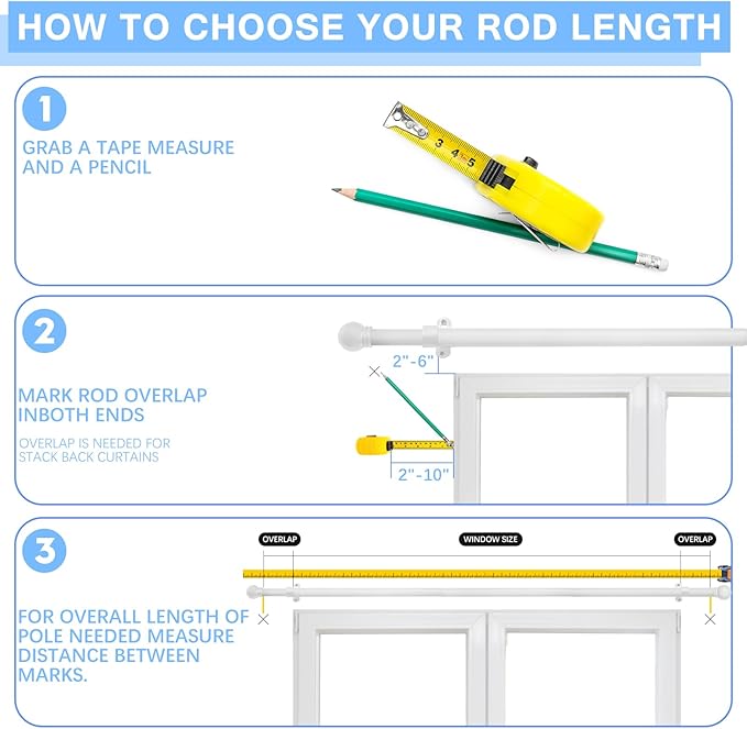 Curtain Rods for Windows 16 to 48 Inches, Curtain Rod Max Adjustable Length of 60 IN, 1" Diameter Drapery Rods Round Finials, White, Pack of 2