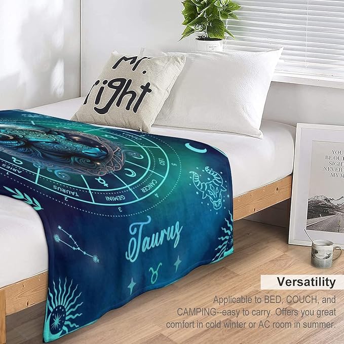 Taurus Blanket Gifts, 80" x 60" Rectangular Flannel Zodiac Throw Blanket Cozy, Gift for Boys Girls Teen Women Men Tarot Cards Lovers Birthday Anniversary Festival