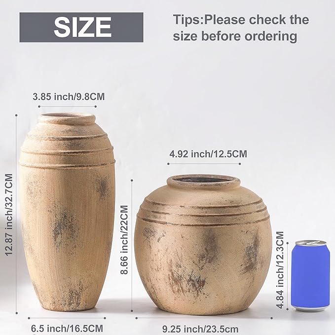 Large Ceramic Vase, 12.87 inch Tall Flower Vase for Home Decor, Vintage Retro Farmhouse Table Vases, Dining Table, Living Room, Kitchen, Office Decoration