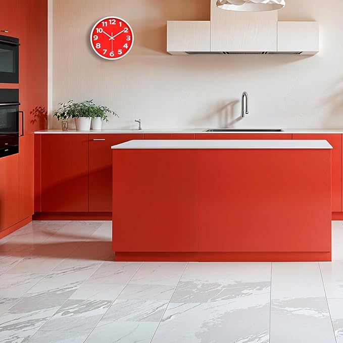 10 Inch Red Wall Clock with 3D Big Numbers, Modern Round Silent Quartz Clock, Easy to Read for Kitchen, for Home, Office, Farmhouse Decor