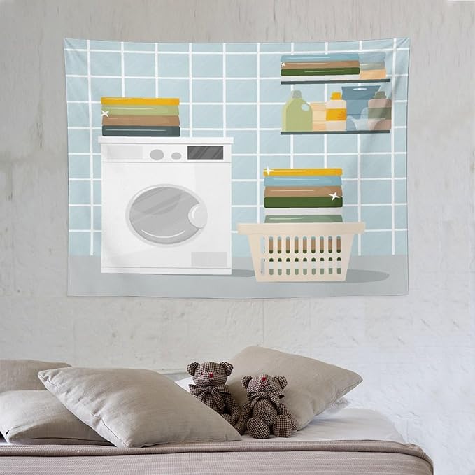 ZhiRain Laundry Room Tapestry Wall Hanging Wash Dry Sign Theme Printed Tapestries Home Decor for Living Room Bedroom Farmhouse Apartment Dorm 30"x40"