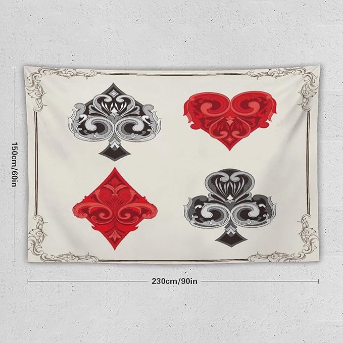 ZhiRain Poker Tapestry Wall Hanging 3D Playing Cards Casino Chips Gambling Tapestries Home Decor for Living Room Bedroom Farmhouse Apartment Dorm 60"x90"