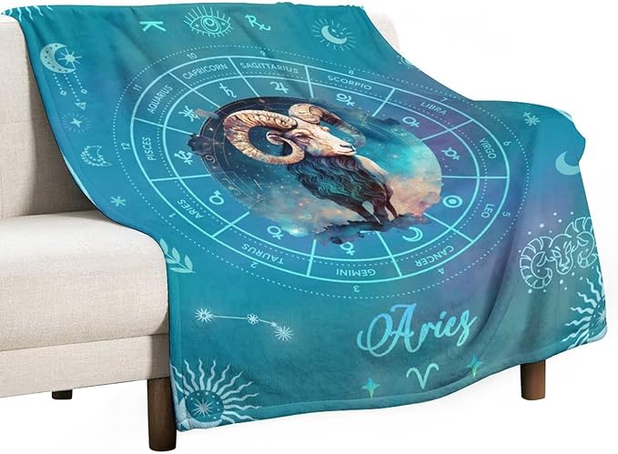 Aries Blanket Gifts, 40" x 30" Rectangular Flannel Zodiac Throw Cozy, Blankets Gift for Boys Girls Teen Women Men Tarot Cards Lovers Birthday Anniversary Festival