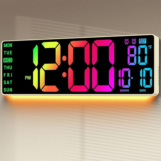 16.5" Large Digital Wall Clock: 11 RGB Colors Wall Mount Decor Clock for Living Room Bedroom Office Classroom, House Warming Gifts New Home Decor, for Men Women Khaki