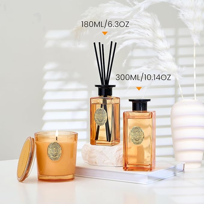 M&SENSE 6.3 oz Large Reed Diffuser Set | Pumpkin Apple Pie Scent Oil Diffuser with Sticks | Hotel Collection Non-Toxic Essential Oil |for Bedroom Bathroom Living Room