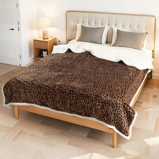 Electric Heated Blanket Full Size 72"x84" - Dual-Sided with Microplush & Sherpa Fabric, 4 Heat Settings & 10 Hours Auto Off, Machine Washable - Leopard Print