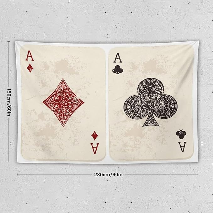 ZhiRain Lifestyle Tapestry Wall Hanging Ace Diamonds Clubs Poker Cards Game Grunge Gambling Illustration Tapestries Home Decor for Living Room Bedroom Farmhouse Apartment Dorm 60"x90"