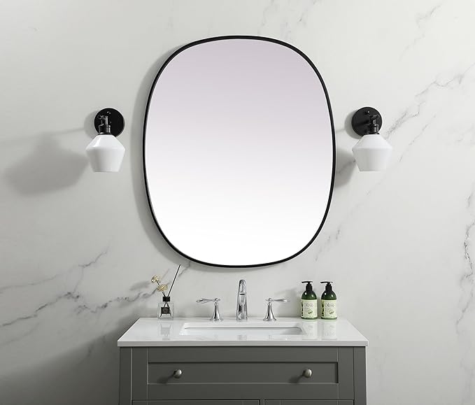 Gleam, Metal Frame Oval Mirror 30X36 Inch in, Modern, Black