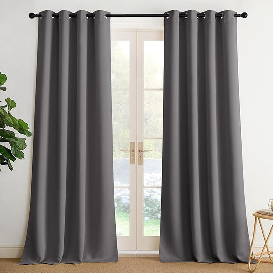 NICETOWN Blackout Curtains Grommet 2 Panels Grey Drapes 95Inches Long