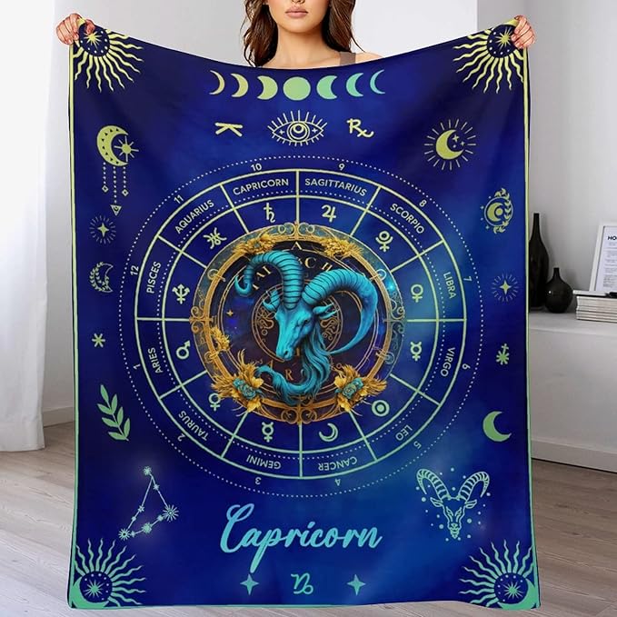 Capricorn Blanket Gifts, 60" x 50" Rectangular Flannel Zodiac Throw Blanket Cozy, Gift for Boys Girls Teen Women Men Tarot Cards Lovers Birthday Anniversary Festival