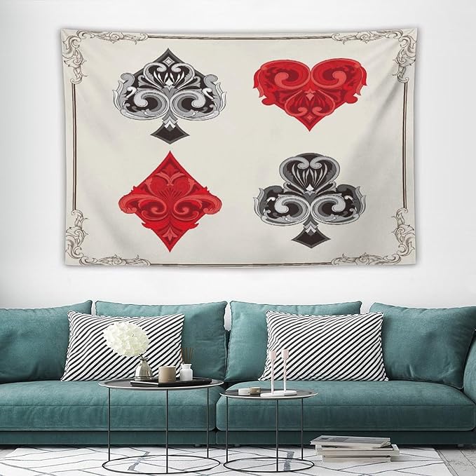 ZhiRain Poker Tapestry Wall Hanging 3D Playing Cards Casino Chips Gambling Tapestries Home Decor for Living Room Bedroom Farmhouse Apartment Dorm 40"x60"
