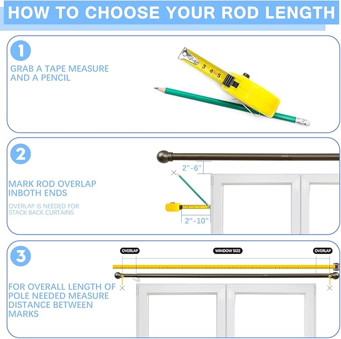 Curtain Rods for Windows 16 to 76 Inches, Curtain Rod Max Adjustable Length of 88 IN, 6/8" Diameter Drapery Rods Round Finials, Brown, Pack of 2