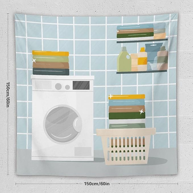 ZhiRain Laundry Room Tapestry Wall Hanging Wash Dry Sign Theme Printed Tapestries Home Decor for Living Room Bedroom Farmhouse Apartment Dorm 60"x60"