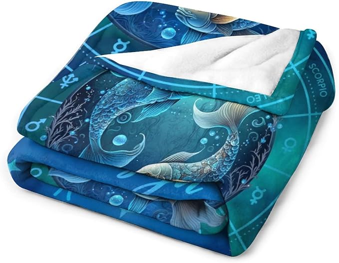 Custom Pisces Blanket Gifts, 50" x 40" Rectangular Flannel Zodiac Throw Blanket Cozy, Personalized Gift for Boys Girls Teen Women Men Tarot Cards Lovers Birthday Anniversary Festival