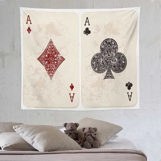 ZhiRain Lifestyle Tapestry Wall Hanging Ace Diamonds Clubs Poker Cards Game Grunge Gambling Illustration Tapestries Home Decor for Living Room Bedroom Farmhouse Apartment Dorm 50"x60"