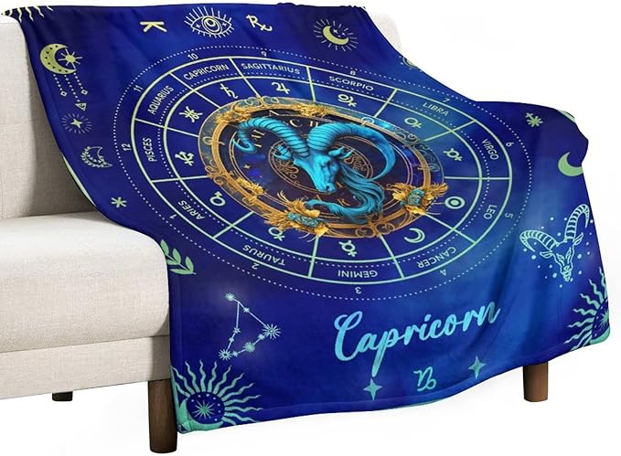 Capricorn Blanket Gifts, 60" x 50" Rectangular Flannel Zodiac Throw Blanket Cozy, Gift for Boys Girls Teen Women Men Tarot Cards Lovers Birthday Anniversary Festival