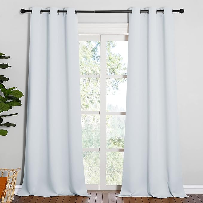 NICETOWN Room Darkening Long Curtain Set - Window Treatment Thermal Insulated Grommet Long Drapes for Living Room (2 Panels, 42 by 95, Greyish White)