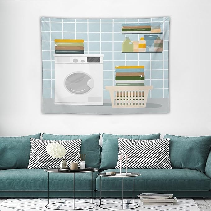 ZhiRain Laundry Room Tapestry Wall Hanging Wash Dry Sign Theme Printed Tapestries Home Decor for Living Room Bedroom Farmhouse Apartment Dorm 30"x40"