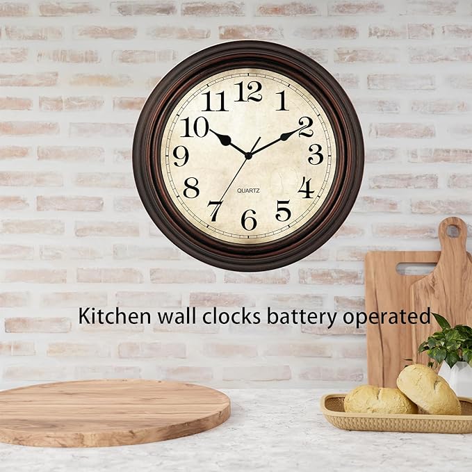 HYLANDA Wall Clock, 12 Inch Silent Non Ticking Battery Operated Clocks, Decorative for Living Room, Bedrooms, Kitchen (Bronze)