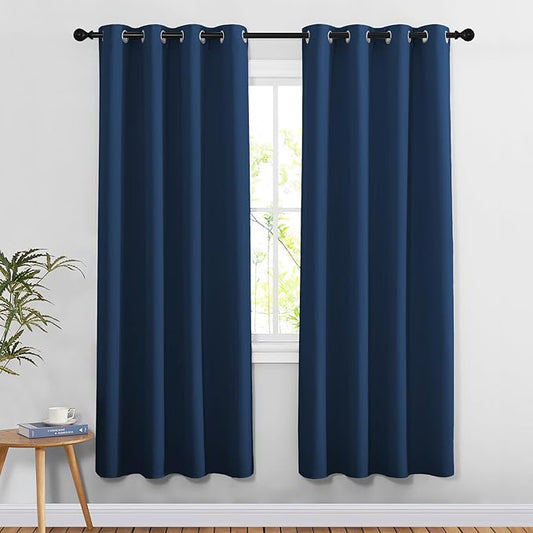 NICETOWN Blackout 78 inch Curtains for Doorway 2 Panels Set, Grommet Thermal Window Treatments Room Darkening Door Curtains for Bedroom/Home Family, Moroccan Blue, W52 x L78