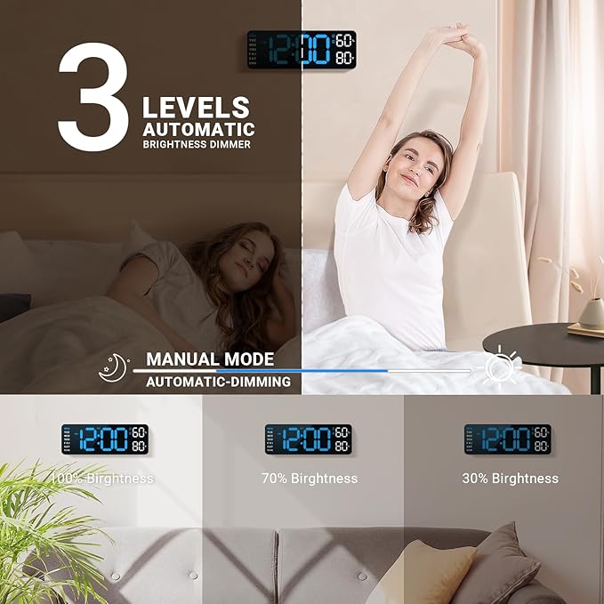 10" Digital Wall Clock: Dual Alarm Wall Mount Decor Clock for Living Room Classroom Office Desk, House Warming Gifts New Home Decor, Christmas Gift for Mom Dad Seniors Teen Blue