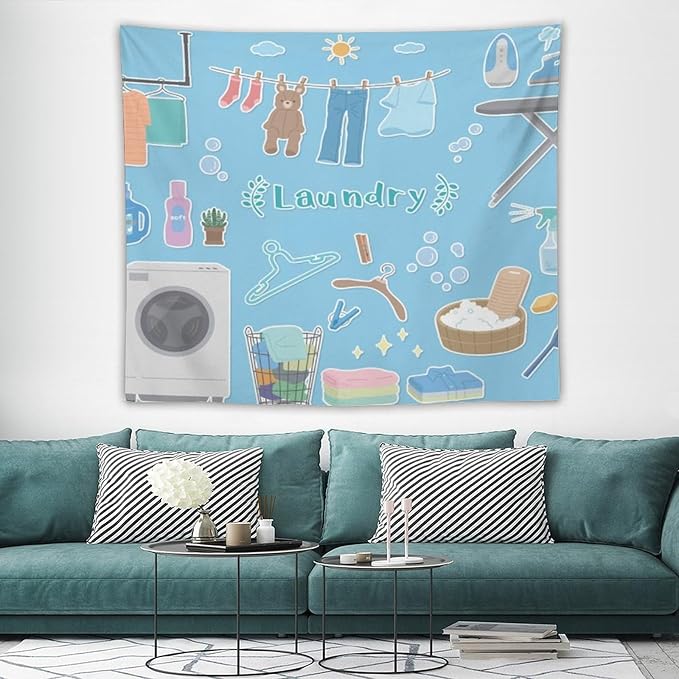 ZhiRain Laundry Room Tapestry Wall Hanging Vintage Funny Farmhouse Rustic Tapestries Home Decor for Living Room Bedroom Farmhouse Apartment Dorm 50"x60"