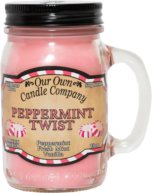 Our Own Candle Company, Peppermint Twist Scented Mason Jar Candle, 100 Hour Burn Time, 13 Ounces