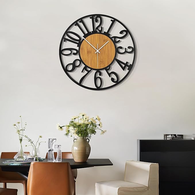 LEIKE Large Wall Clocks,Silent,Non Ticking,Battery Operated Rustic Round Modern Big Wood Wall Clock for Living Room, Bedroom,Kitchen,Farmhouse,Office,Home Decor