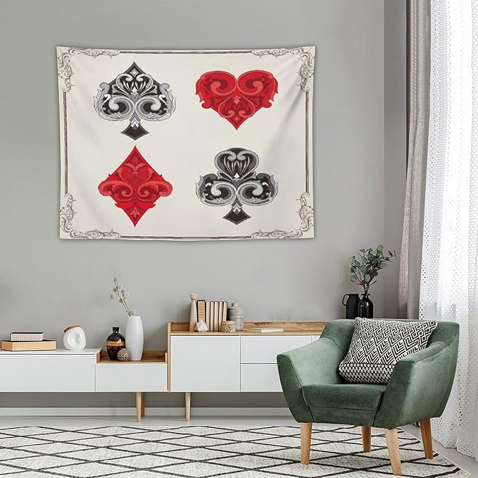 ZhiRain Poker Tapestry Wall Hanging 3D Playing Cards Casino Chips Gambling Tapestries Home Decor for Living Room Bedroom Farmhouse Apartment Dorm 30"x40"