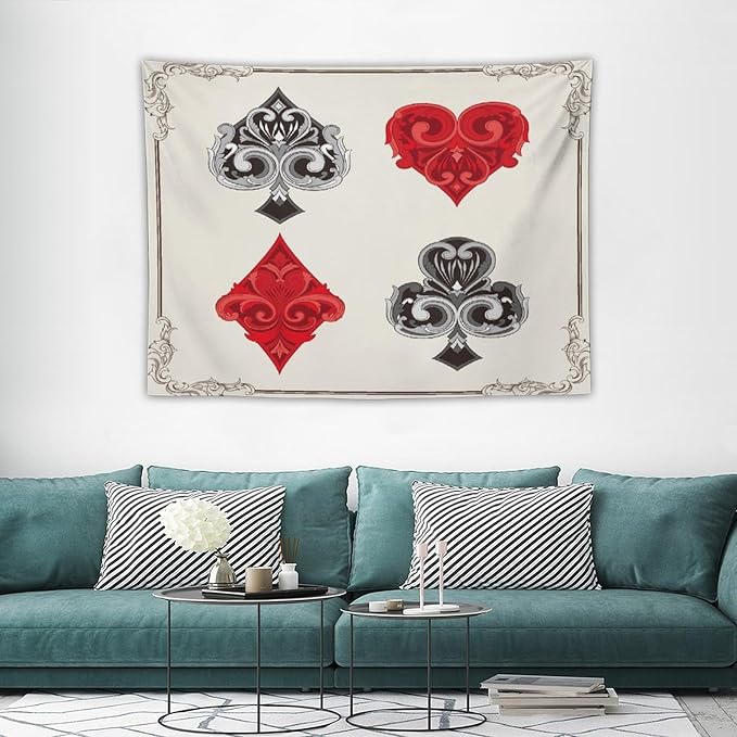 ZhiRain Poker Tapestry Wall Hanging 3D Playing Cards Casino Chips Gambling Tapestries Home Decor for Living Room Bedroom Farmhouse Apartment Dorm 30"x40"