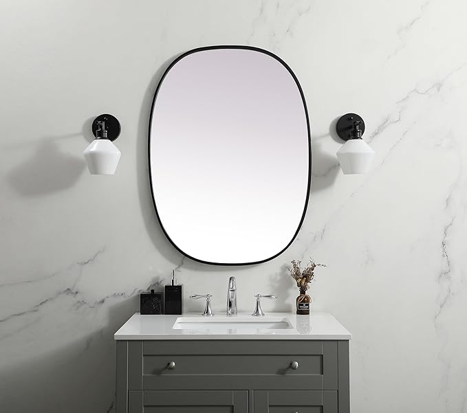 Gleam, Metal Frame Oval Mirror 27X36 Inch in, Modern, Black
