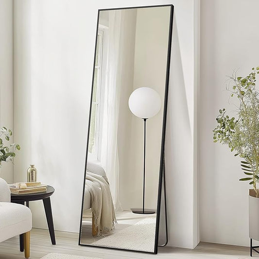 DUMOS Full Length Mirror with Stand 70.4"x25.6" Floor Standing Aluminum Frame for Bedroom Body Hanging Leaning Modern Simple Home Decor Shatter-Proorf Nano Glass Wall Living Room Cloakroom Black