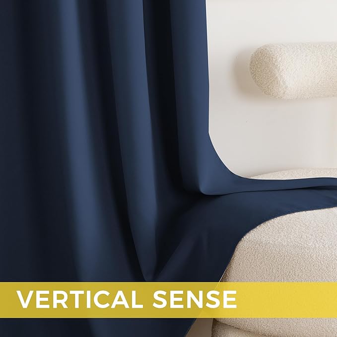 NICETOWN Navy Blue Blackout Draperies Heat Insulated Curtain 95 inch - Extra Long Thermal Insulated Shades for Bedroom, Living Room, Yard, Laundry, Pantry, Garage - 1 Pair, W52 x L95