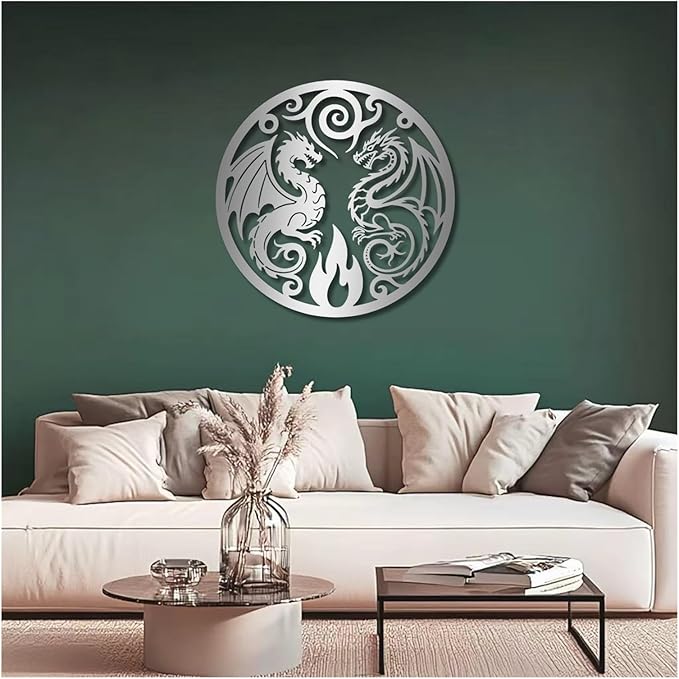 Dragon Of Metal Wall Sculpture,Yin Yang Decor Abstract Wall Art,Man Cave Decorative,Wall Hangings For Bathroom Living Room Garden Outdoor Farmhouse(White,100x98cm/39x39in)