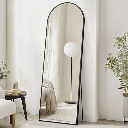 DUMOS Arched Full Length Mirror with Stand Floor Standing Aluminum Frame for Bedroom Body Hanging Leaning Modern Simple Home Decor Shatter-proorf Nano Glass Wall Living Room Natural Black, 70.4"x25.6"