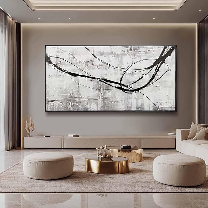 XIANSHOU Line Wall Art Pictures Modern Wall Decor Black and White Canvas Wall Paintings 36"x70" Large Poster Printing for Dining Room Bedroom