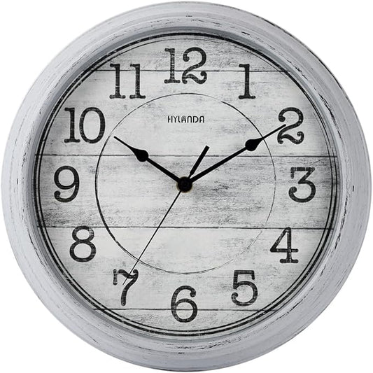 HYLANDA Retro/Vintage 12-Inch Kitchen Decorative Wall Clock, Silent Wall Cocks Battery Operated Non Ticking with Large Numbers Easy to Read for Home Bathroom Office(Grey)