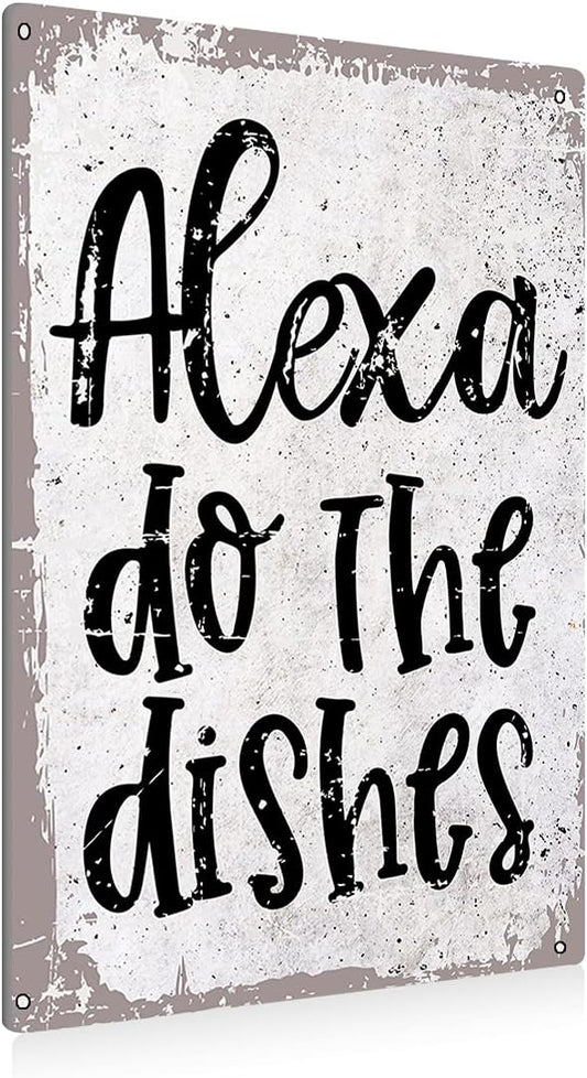 BEASTZHENG Funny Alexa Do The Dishes Kitchen Metal Tin Sign Wall Decor - Vintage Kitchen Quote Tin Sign Decor Gifts