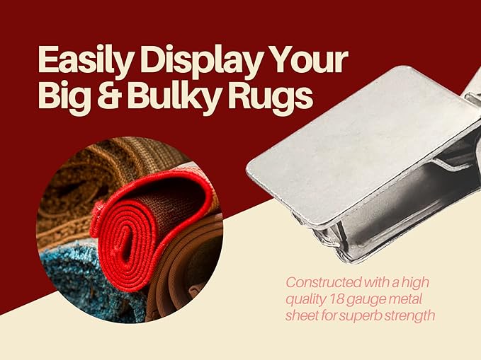 Rug Clips Heavy Duty – 100 Pack Rug Grippers with Alligator Jaw Grip for Hanging Large Rugs, Mats – with 1"x1" Base for Display Rack