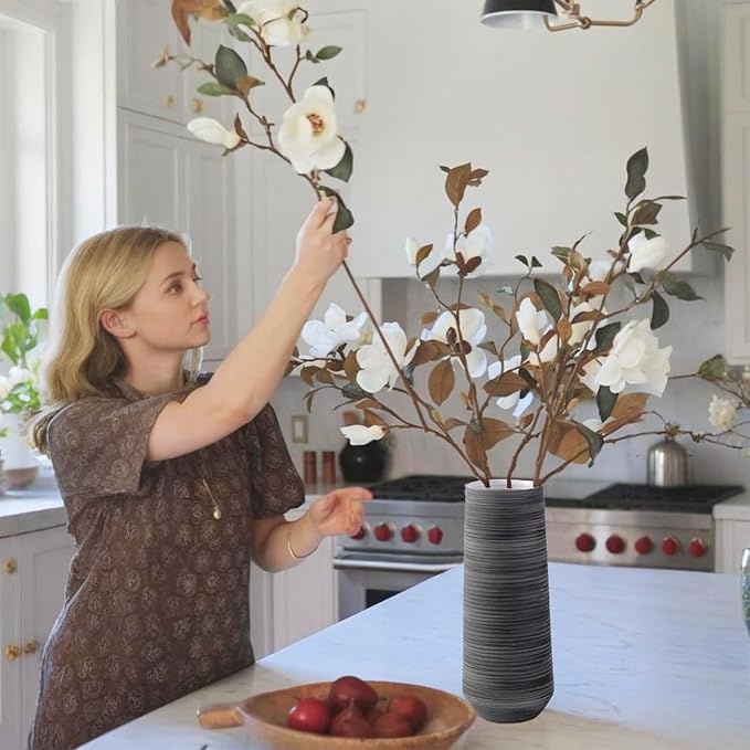 ALMA 13 inch Tall Black Vase Home Decor Trends for 2025, Large Grey Vase for Centerpieces Fits for Mid Century Modern Decor, Ceramic Floor Vases for Black Bathroom, Dining Table, Living Room