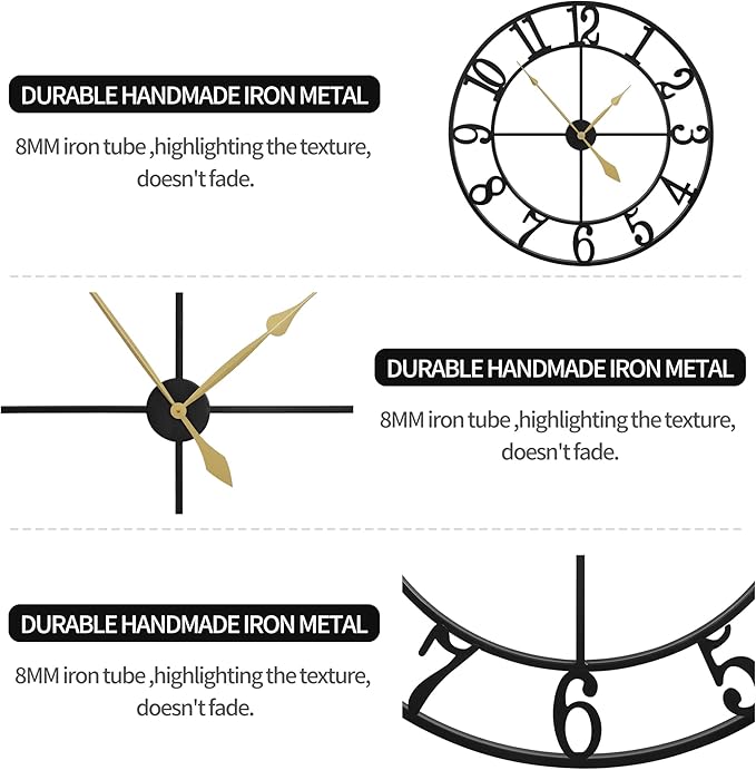 LEIKE Extra Large Wall Clocks,Silent Little Ticking,Battery Operated Vintage Round Modern Metal Wall Clock for Living Room, Bedroom,Farmhouse,Office Home Decor-32 Inch(Black-Arabic Number)