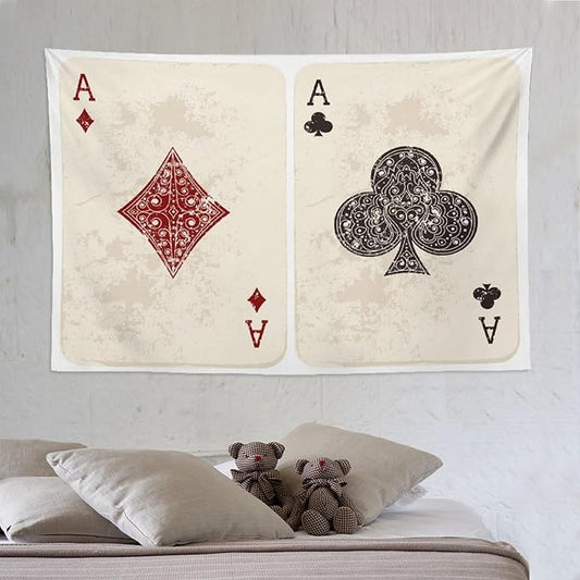 ZhiRain Lifestyle Tapestry Wall Hanging Ace Diamonds Clubs Poker Cards Game Grunge Gambling Illustration Tapestries Home Decor for Living Room Bedroom Farmhouse Apartment Dorm 60"x90"