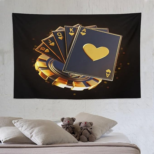 ZhiRain Poker Tapestry Wall Hanging Vintage Casino Playing Game Cards Printed Tapestries Home Decor for Living Room Bedroom Farmhouse Apartment Dorm 60"x90"