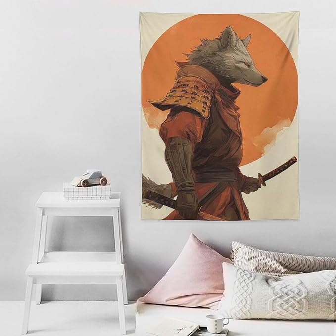 JYOUQOC Wolf Samurai Tapestry Wall Decor Large Wall Art Backdrop Flag Hanging for Bedroom Living Room Dorm Office 30"×40"