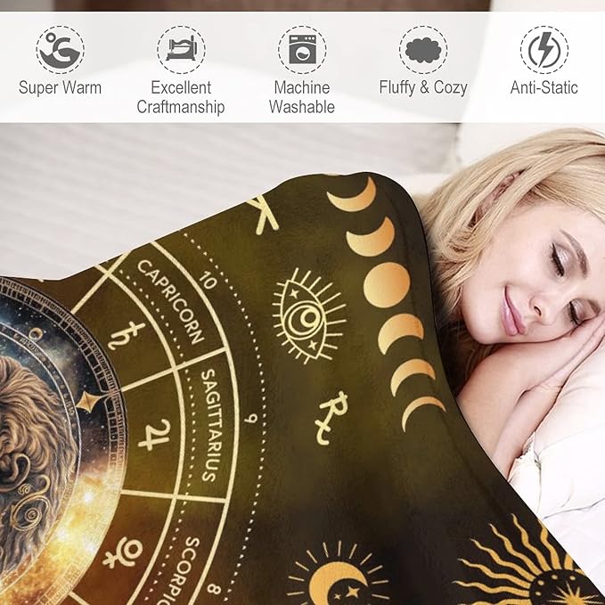 Custom Leo Blanket Gifts, 50" x 40" Rectangular Flannel Zodiac Throw Blanket Cozy, Personalized Gift for Boys Girls Teen Women Men Tarot Cards Lovers Birthday Anniversary Festival