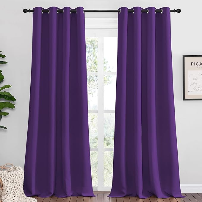 NICETOWN Purple Blackout Curtains 96 inches Long, Niose Reducing and Thermal Insulated Room Darkening Curtains for Girls Bedroom Living Room Window Decoration (55 inches Wide, 2 Panels)