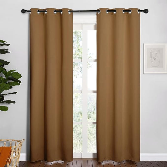NICETOWN Sleek Blackout Curtains 84 inches Length for Windows, Noise Reducing and Block Draft Panels for Door Doorway Laundry Office Luxury Decor Theme (2 Panels, Gold Brown, W34 x L84 -Inch)