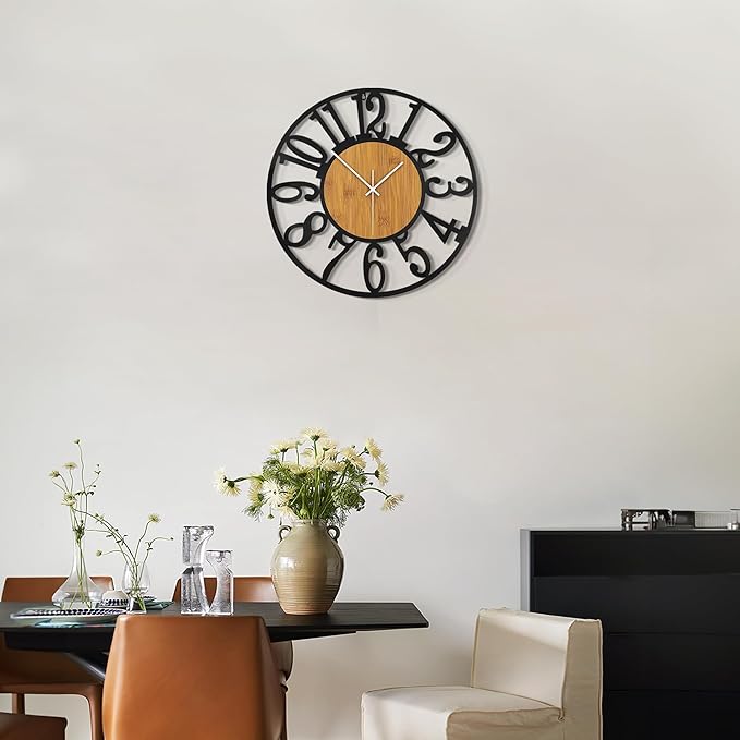 LEIKE Large Wall Clocks,Silent,Non Ticking,Battery Operated Rustic Round Modern Big Wood Wall Clock for Living Room, Bedroom,Kitchen,Farmhouse,Office,Home Decor